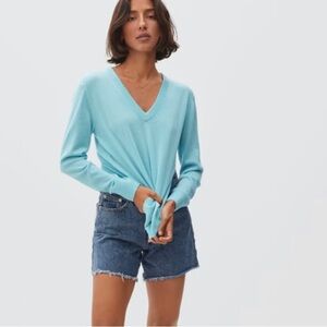 Everlane Women’s The Cashmere V-Neck in Aqua Blue Size Small
